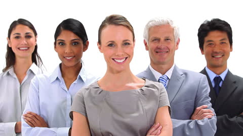 Confident Diverse Business Team in Formal Attire Smiling