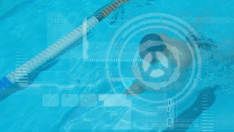 Swimmer Beneath Futuristic Virtual Interface HUD