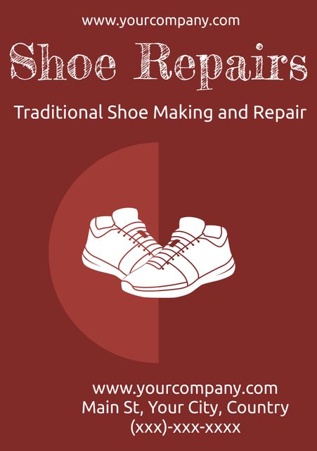 This design features an attractive flyer for cobblers and bespoke shoe services, ideal for traditional shoe making and repair businesses. It showcases classic shoes on a stylish background, making it suitable for promoting artisan services. This template is perfect for local shops wanting to highlight their expertise in handcrafted and vintage shoe repairs.