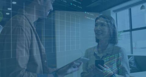 Collaborating with Digital Financial Data Overlay - Download Free Stock Images Pikwizard.com