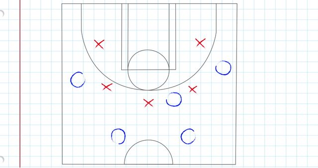 Basketball Court Strategy Diagram with Red and Blue Markers - Download Free Stock Images Pikwizard.com