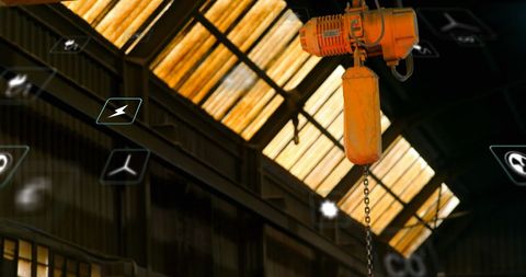 Futuristic Factory Interior with Digital Interface Icons - Download Free Stock Images Pikwizard.com