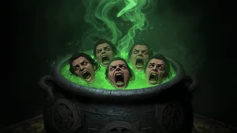 Severed Heads Rising in Bubbling Occult Cauldron Ritual