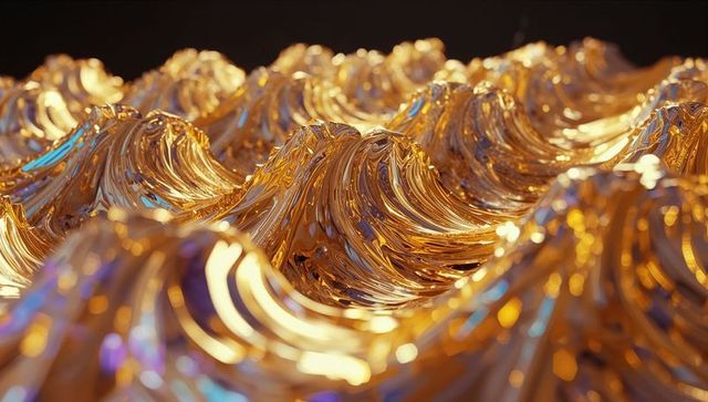 Shimmering gold waves with futuristic blue highlights