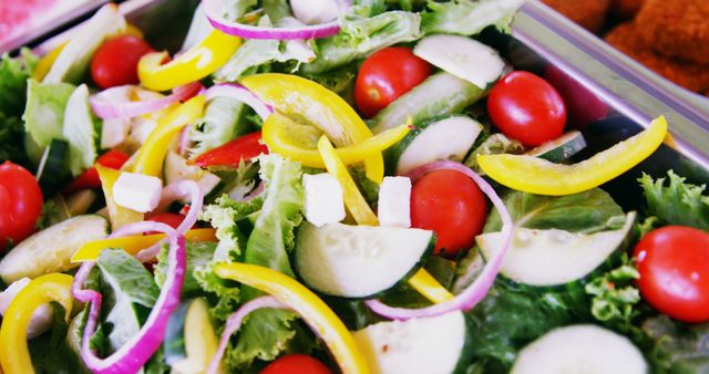 Fresh Vegetable Salad with Cherry Tomatoes, Cucumbers, and Bell Peppers - Download Free Stock Images Pikwizard.com