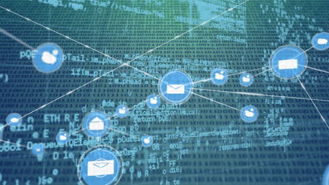 Digital Network Connections with Data Processing and Icons