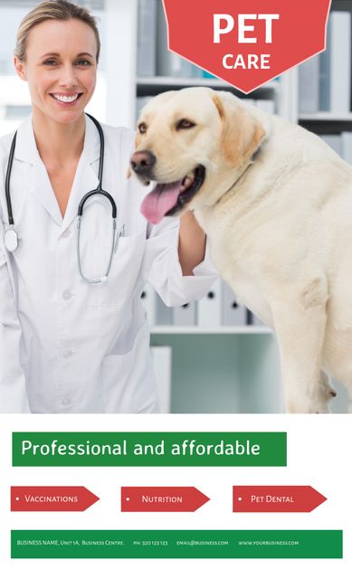 Smiling Veterinarian with Dog Promoting Pet Health Services - Download Free Stock Templates Pikwizard.com