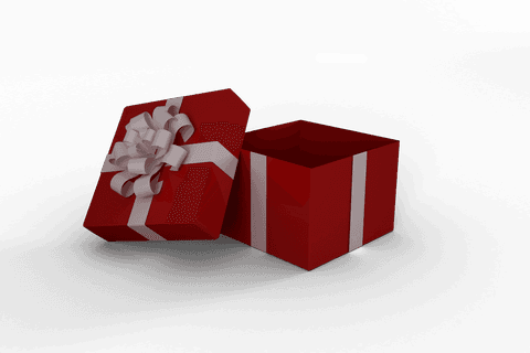 Transparent red gift box with white ribbon and open lid