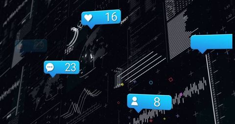 Social Media Notifications Overlaying Digital Data Dashboard