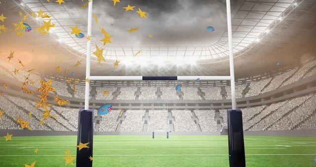 Rugby Stadium With Stars and Flags Falling Digitally - Download Free Stock Images Pikwizard.com