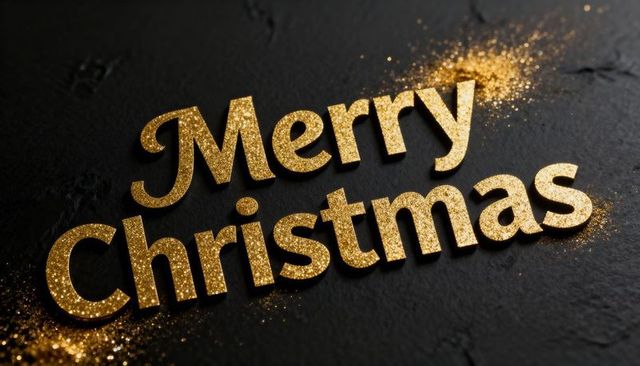 Golden glitter merry christmas typography on dark slate, luxury holiday greeting design