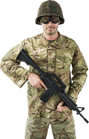 transparent portrait of soldier in camouflage uniform holding rifle - Download Free Stock Videos Pikwizard.com