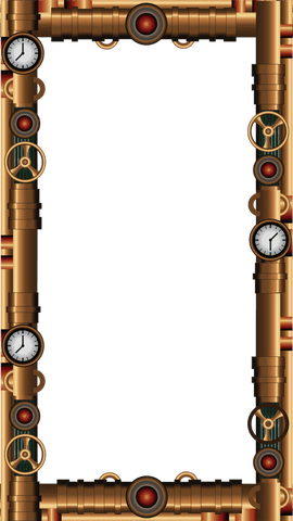 Steampunk pipe frame with gauges on transparent background