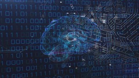 Digital Brain with Binary Code and Circuit Overlays