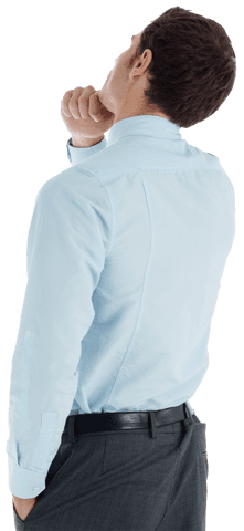 Thoughtful businessman pondering a strategic plan transparent