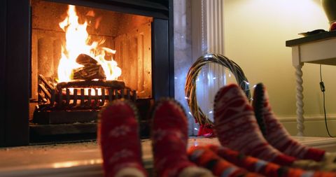 Cozy Winter Evening by Fireplace with Festive Socks - Download Free Stock Images Pikwizard.com