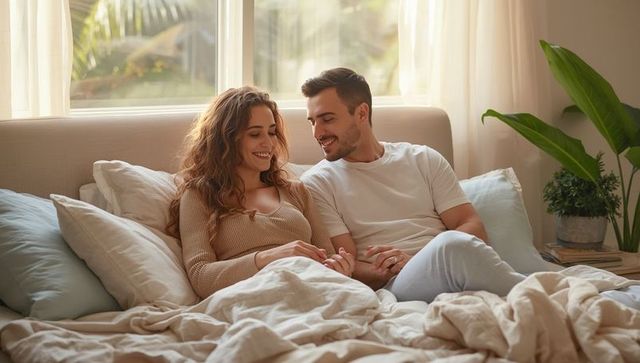 Expecting partners sharing peaceful moments in cozy bedroom