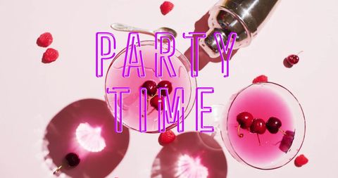 Festive Cocktails with Neon Party Time Message
