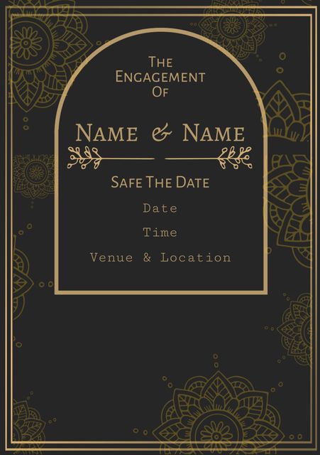 Elegant Engagement Invitation with Indian Pattern in Green and Gold - Download Free Stock Templates Pikwizard.com