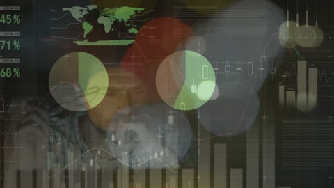 Caucasian Businessman Overlaid with Data Visuals and Stock Charts