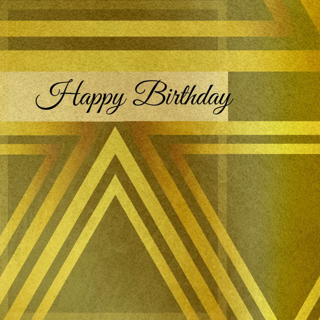 Stylish golden geometric design with 'Happy Birthday' text. Perfect for sending birthday wishes, enhancing invitations, or as a background for digital projects.