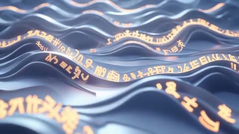 Abstract Digital Landscape with Glowing Textual Waves