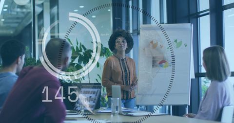 Innovative Business Meeting with Data and Analytics Overlays