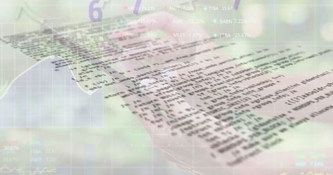 Simulating Financial Data Analysis on Device with Abstract Overlay - Download Free Stock Images Pikwizard.com