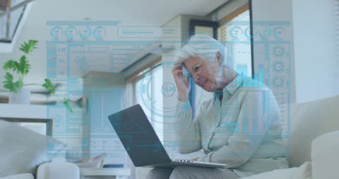 Senior Woman Engaged in Video Call with Digital Interface Overlay