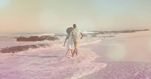 Romantic Couple Embracing on Tranquil Sandy Beach