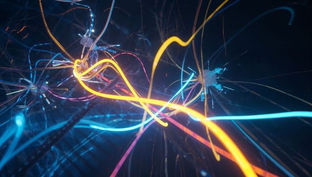 Abstract Glowing Cables Twisting Through Cyber Void