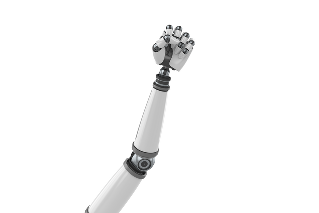 Shiny Robot Hand with Raised Fist Symbolizing Power and Technology on Transparent Background - Download Free Stock Videos Pikwizard.com