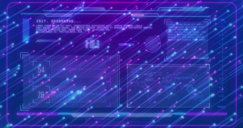Neon Holographic HUD Interface with Global Data Readouts and Futuristic Light Trails