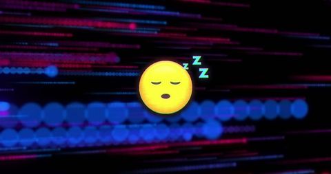 Sleepy emoji on digital interface background
