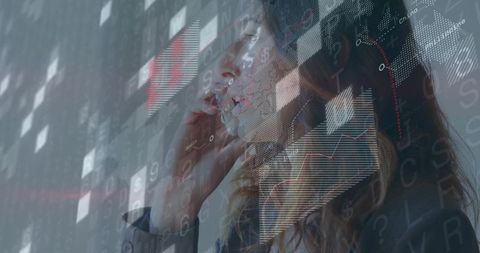 Businesswoman Using Smartphone with Futuristic Data Graphics