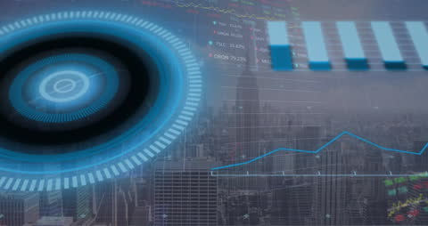 Abstract Cityscape with Futuristic Data Visualization