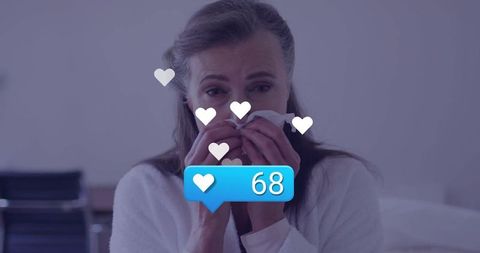 Woman Sneezing with Social Media Icons Overlay