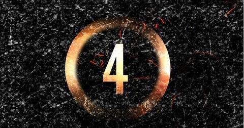 Vivid countdown number four with fiery spark background