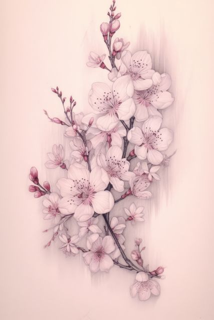 Pink blossom on pink background, created using generative ai technology. Flower, spring, nature, colour and drawing concept digitally generated image.