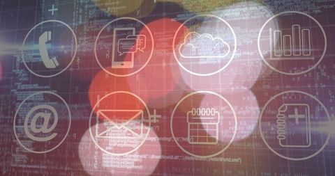 Futuristic Digital Interface with Communication and Data Icons