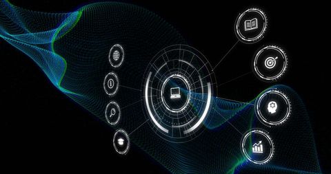 Digital network connections with tech and data icons