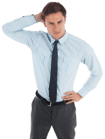 Confident Caucasian Businessman in Thought Pose on Transparent Background