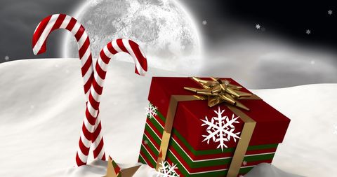 Festive Christmas Presents Under Snowy Night Sky - Download Free Stock Images Pikwizard.com