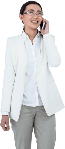 Transparent Female Professional Talking on Mobile Phone Smiling