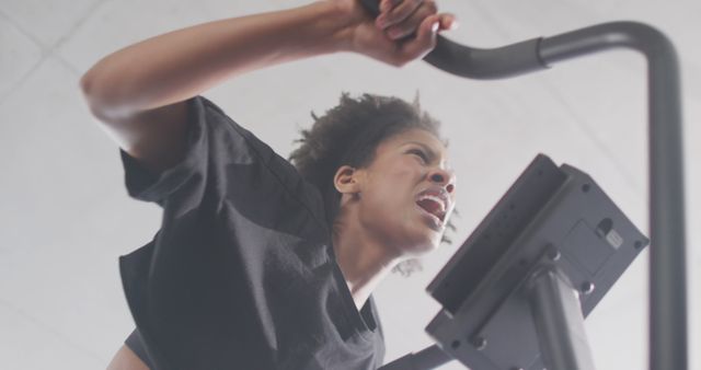 Young Woman Running on Treadmill in Intense Workout - Download Free Stock Images Pikwizard.com