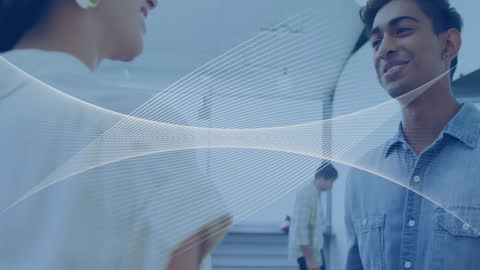 Modern Corporate Interaction in Office with Abstract Waves