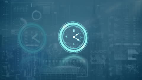 Clock Animation with Cityscape and Data Overlay