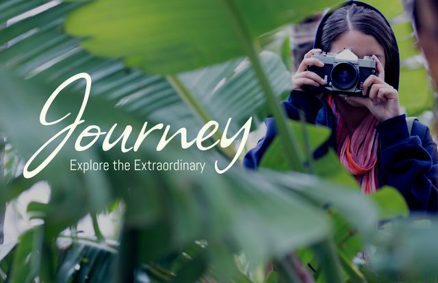 Perfect for travel blogs, adventure websites, and nature-focused content, this image of a photographer amidst lush foliage symbolizes the spirit of exploration and discovering new, hidden places. Ideal for promoting travel itineraries, eco-tourism programs, and creative campaigns that emphasize the beauty and adventure of the natural world.