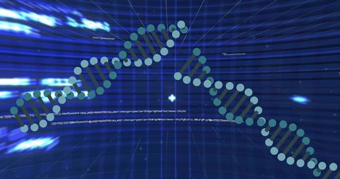 Futuristic dna helix data visualization on neon grid for genomics and bioinformatics ui