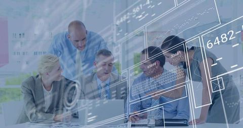 Reviewing Data Dashboard: Business Team Collaborating over Laptop with Analytics